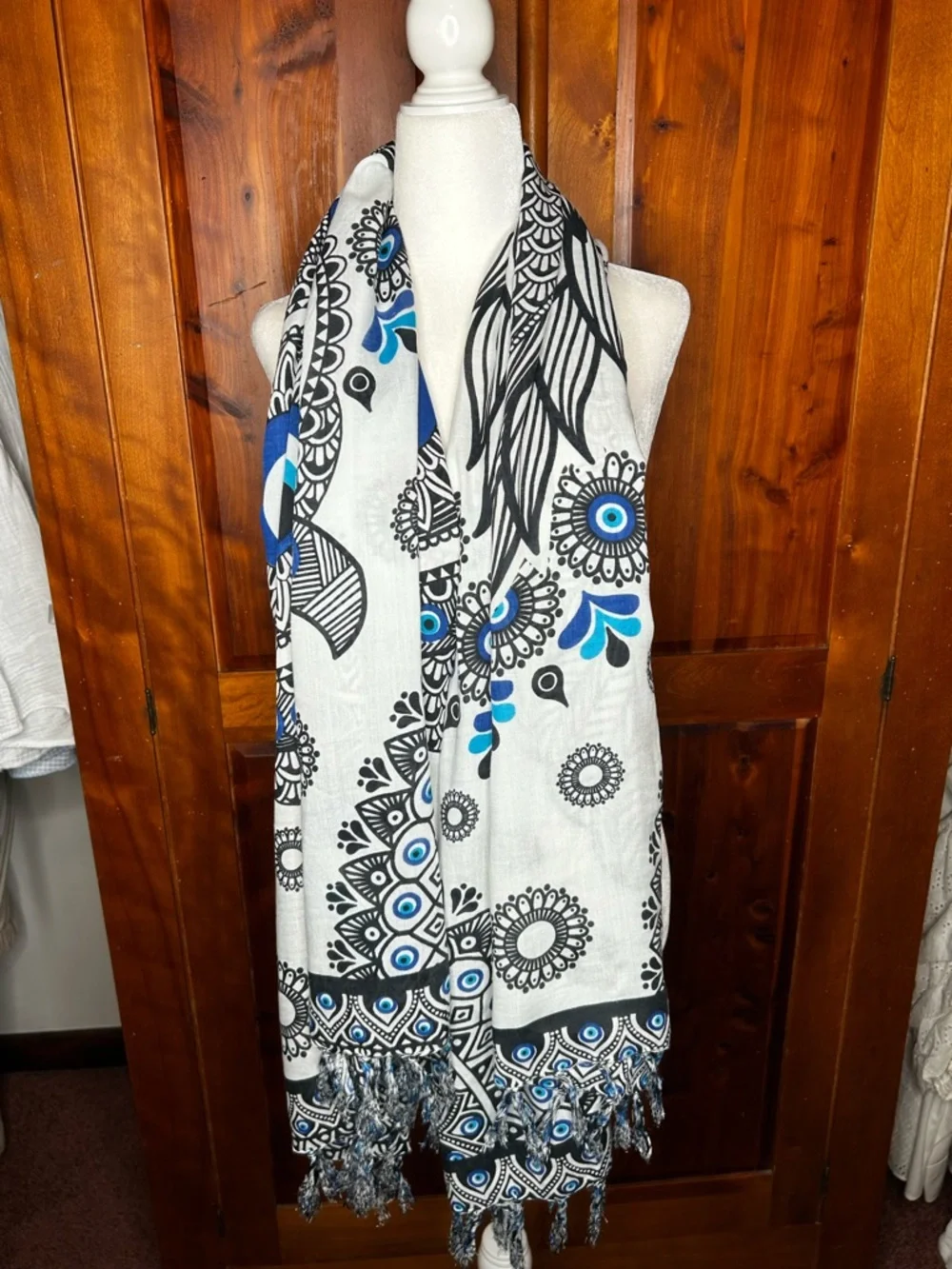 Brazilian Evil Eye Owl Print Mandala Sarong Beach Cover Up Scarf Shawl Wrap Boho